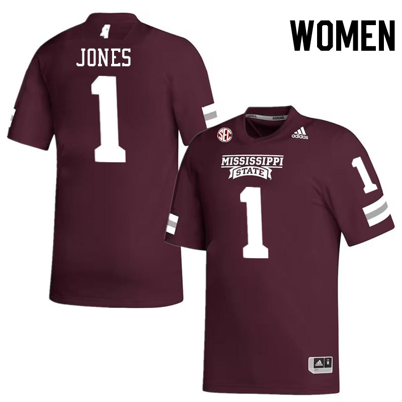 Women #1 Kelley Jones Mississippi State Bulldogs College Football Jerseys Stitched-Maroon